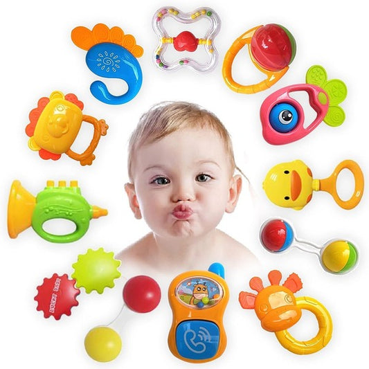12 pcs Newborn Teether Toy Rattle Set for New Born