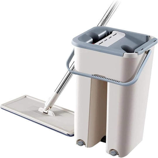 Mop with Bucket Cleaning Squeeze Hand Free Extra 1 Reusable Mop Pads Stainless Steel Handle