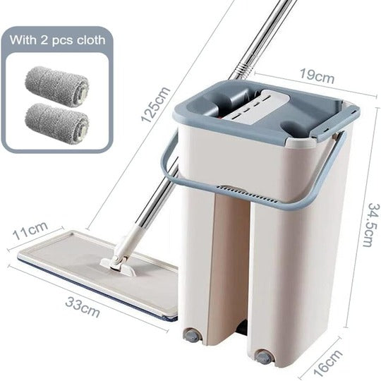 Mop with Bucket Cleaning Squeeze Hand Free Extra 1 Reusable Mop Pads Stainless Steel Handle