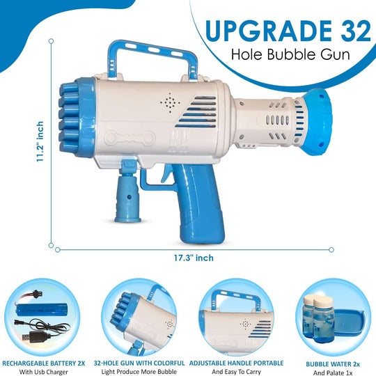 Bubble Gun Electric Bubble Maker With 64 Holes And Light Big Bubble Blowers For Kids