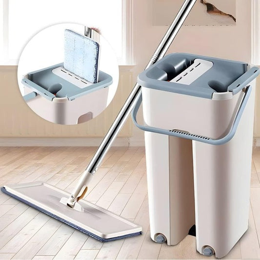 Mop with Bucket Cleaning Squeeze Hand Free Extra 1 Reusable Mop Pads Stainless Steel Handle