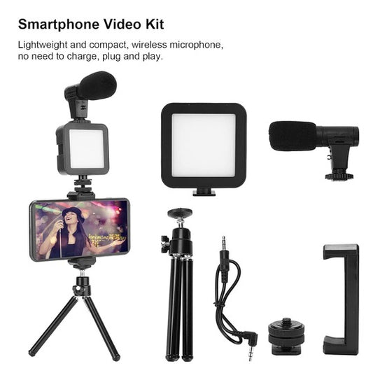Vlogging Kit Microphone with LED Light Mini Tripod Holder for Live Streaming Tik Tok YouTube Phone Vlog Kit Video Set