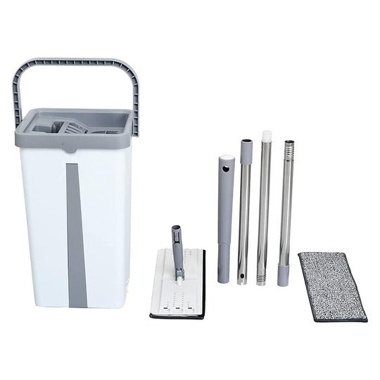 Mop with Bucket Cleaning Squeeze Hand Free Extra 1 Reusable Mop Pads Stainless Steel Handle