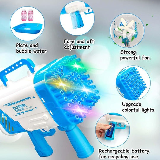Bubble Gun Electric Bubble Maker With 64 Holes And Light Big Bubble Blowers For Kids